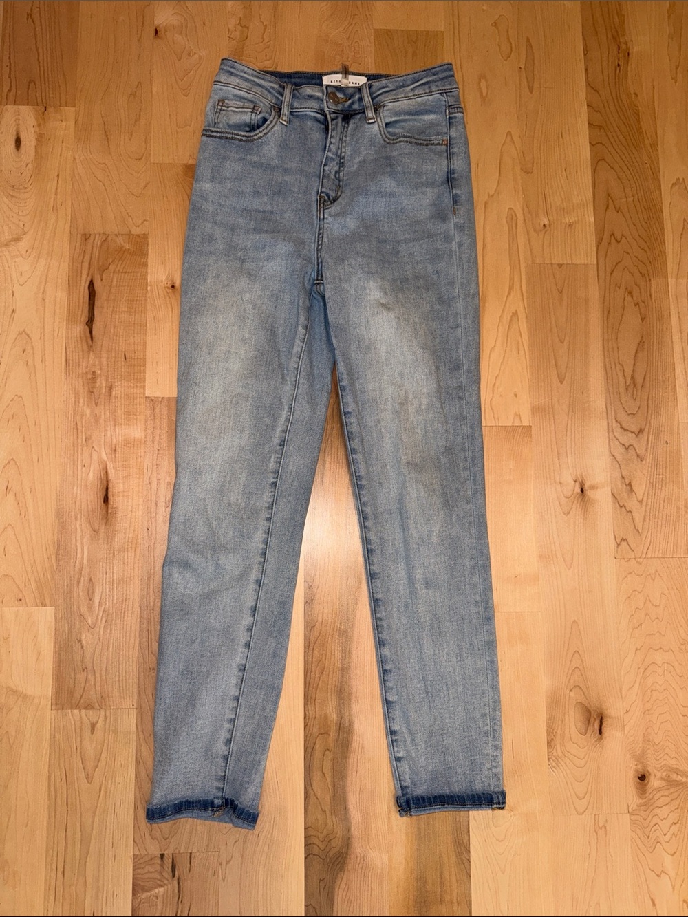 Risen Slim High-Rise Skinny Jeans in Light Blue